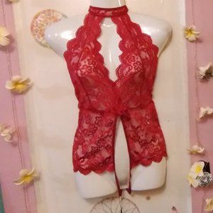 Ababoon (L) Open Crotch Halter Teddy Lingerie Bodysuit